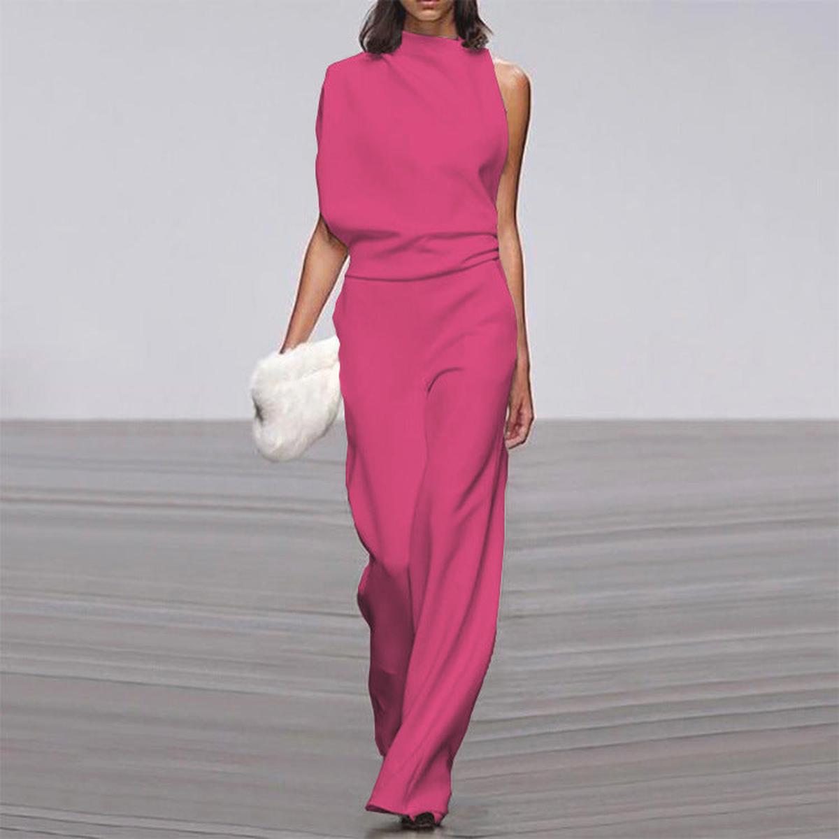 Viviane Damen Ein Schulter Jumpsuit Weites Bein