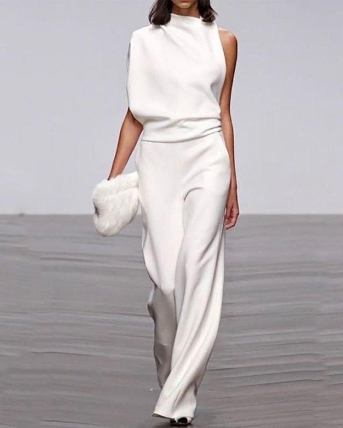 Viviane Damen Ein Schulter Jumpsuit Weites Bein - Norvielle
