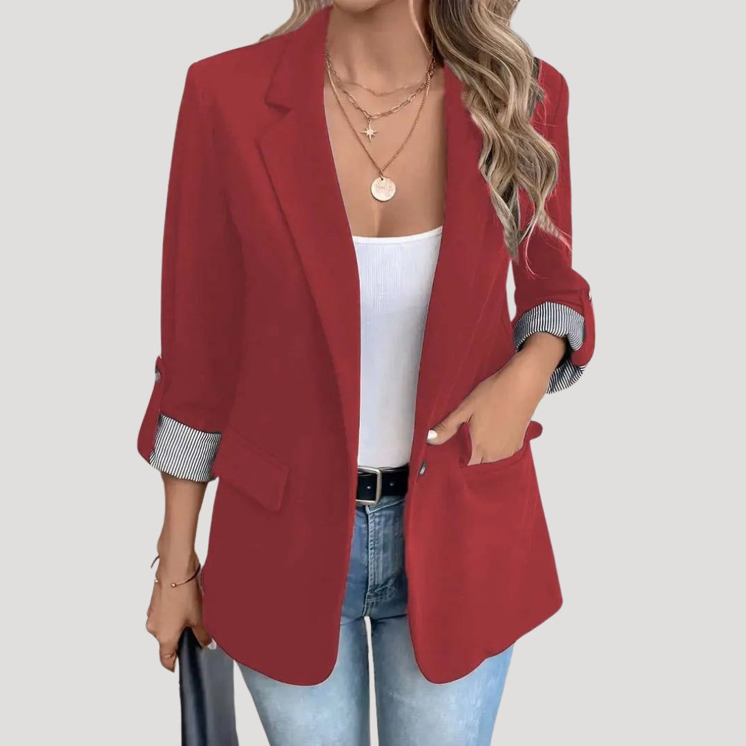 Damen Maßgeschneiderter Blazer Einreihig Hochgekrempelte Ärmel
