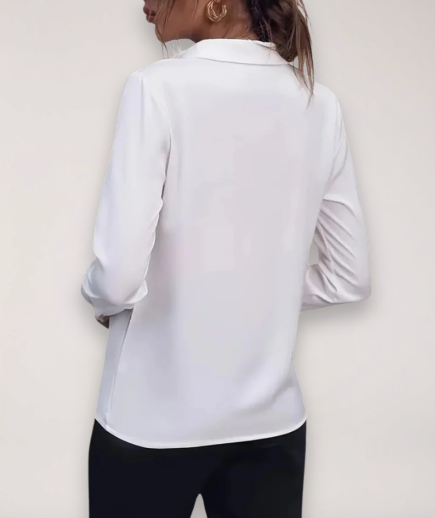 Damen Bürobluse Knopfleiste Bluse für Frühjahr Weiss