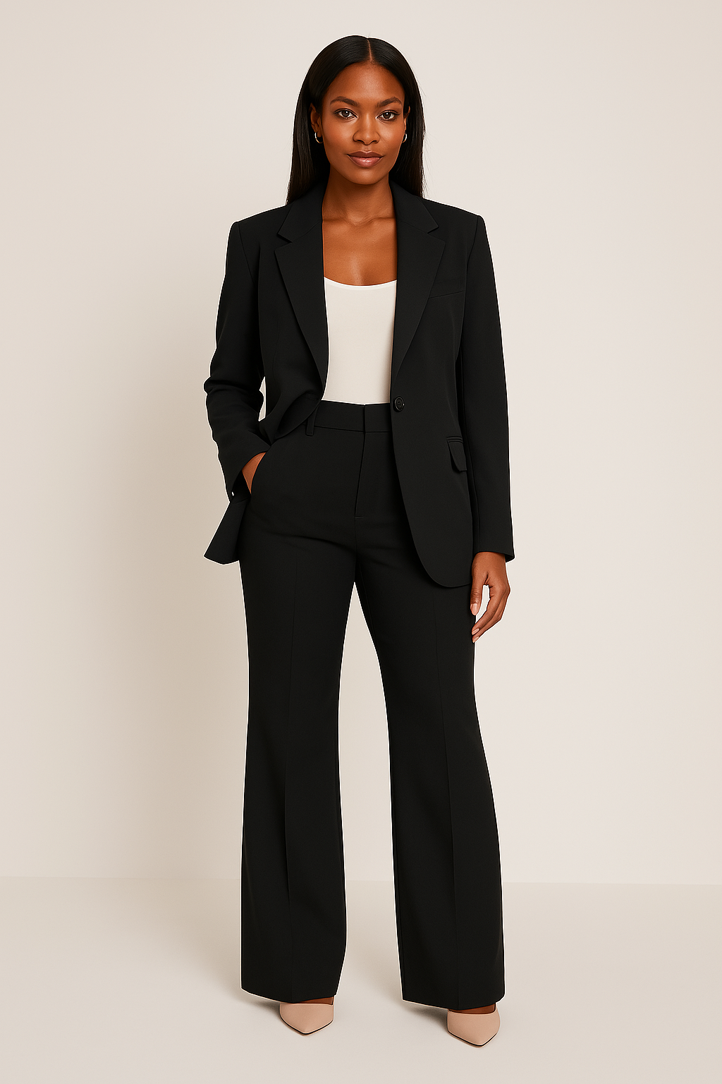 Damen Hosenanzug Set Tailliert Schwarz - Norvielle