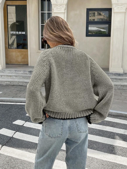 Damen Tie-Front Cardigan Kurze Strickjacke Kontrastbesatz