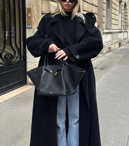 Damen Wollmantel Oversized Lang Winter