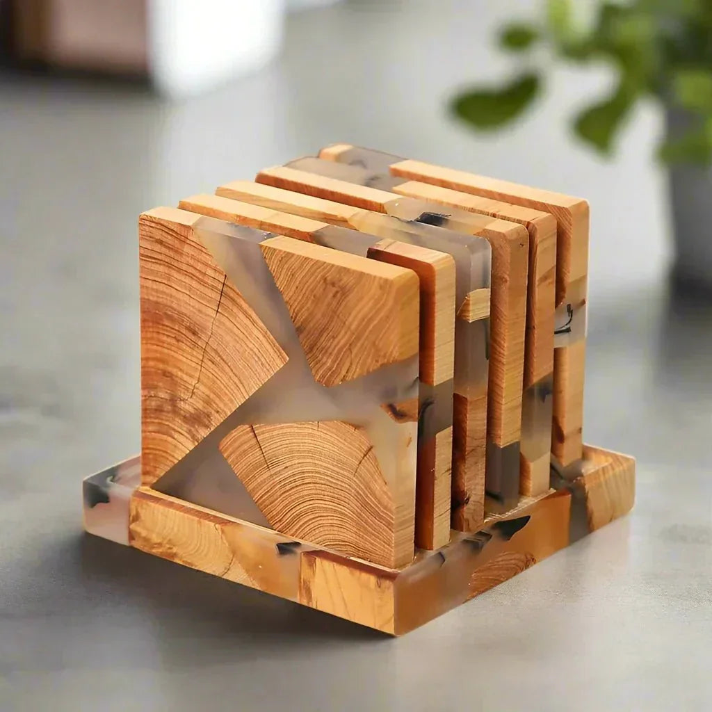 Holz Untersetzer Set Japanisch Harz Dekor