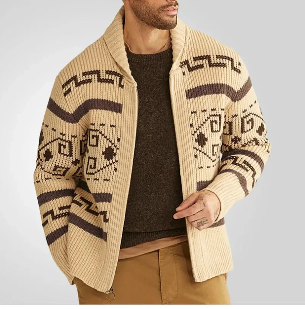 Herren Strickjacke Warm Muster Schwarz - Norvielle