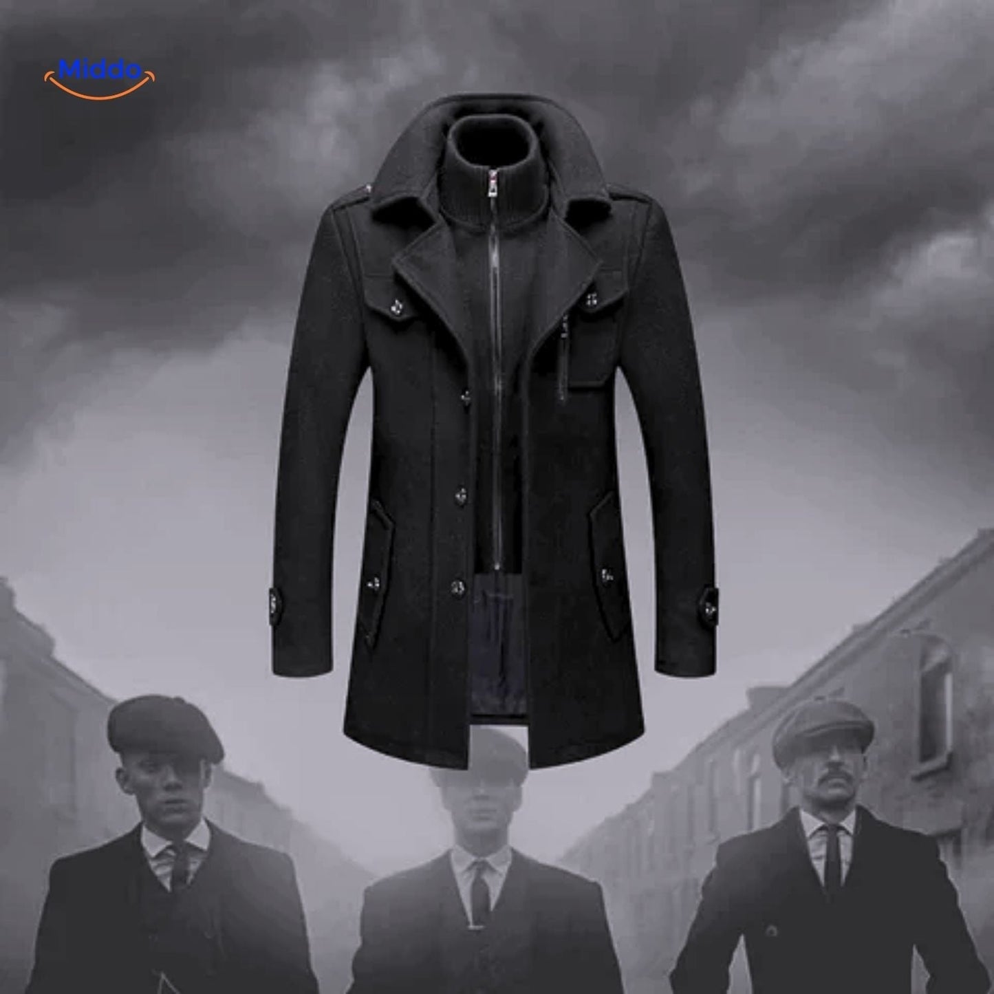 Herren Trenchcoat Doppelkragen Lang Peaky Blinders Stil Beige - Norvielle