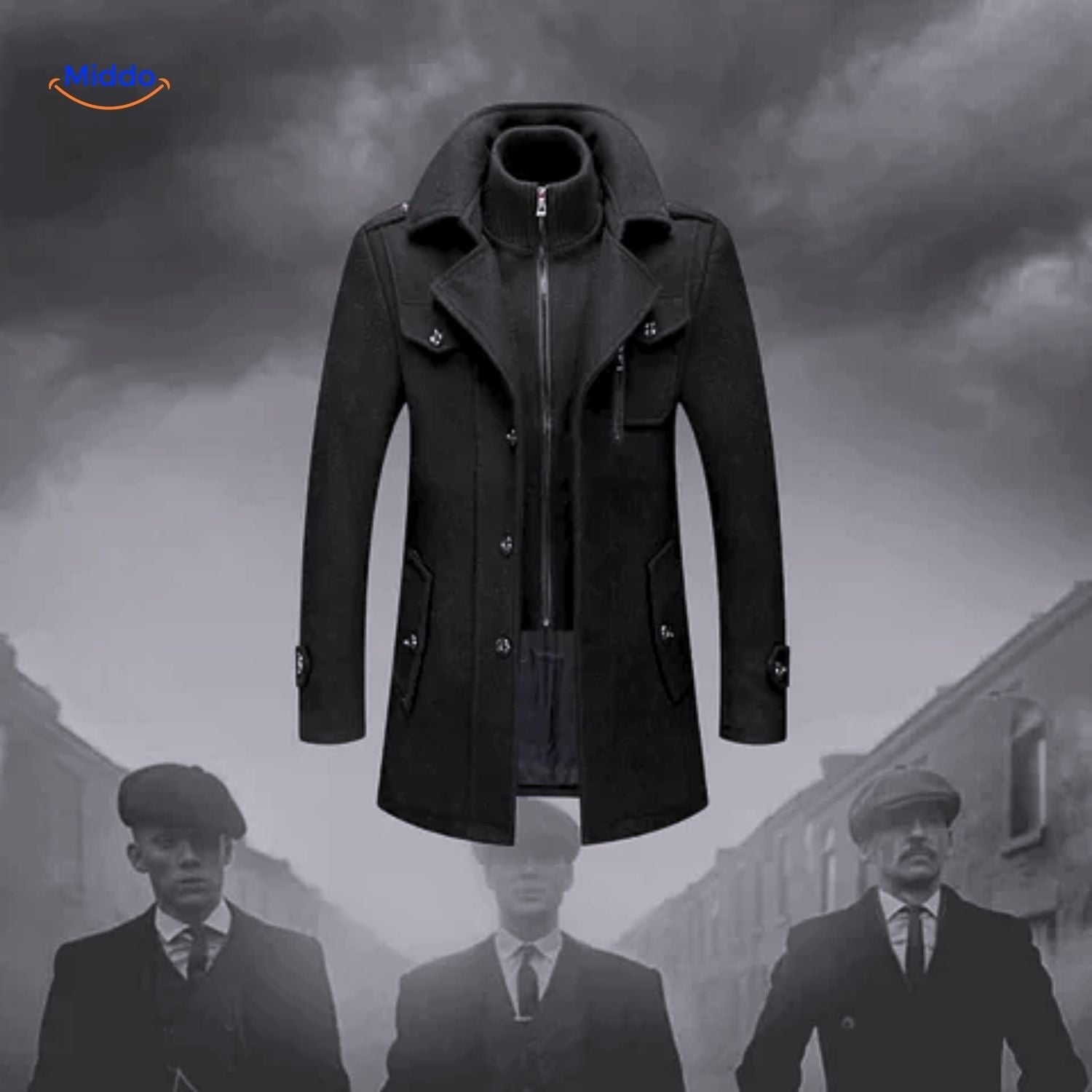 Herren Trenchcoat Doppelkragen Lang Peaky Blinders Stil Beige - Norvielle