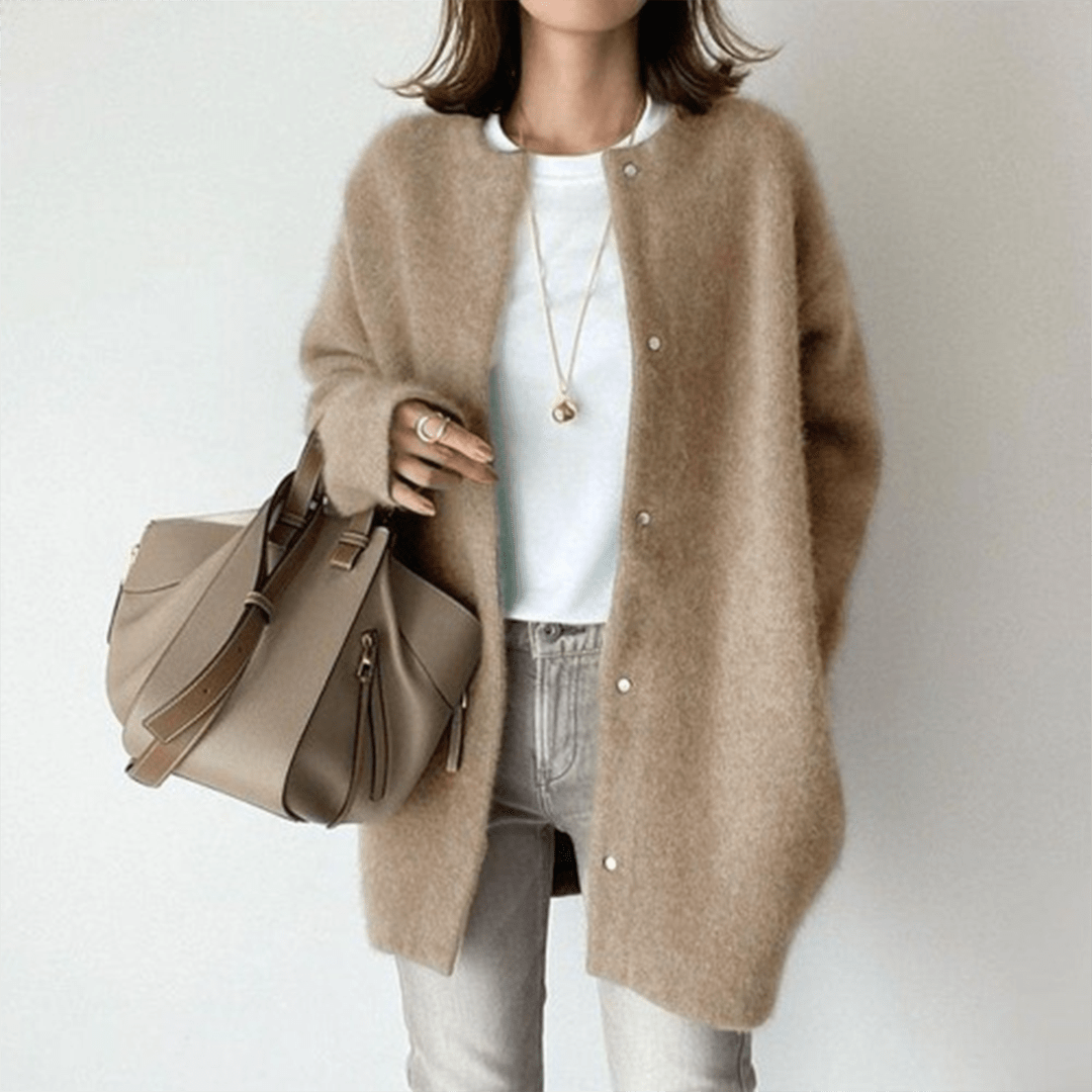 Norvielle Damen Wollcardigan Leicht Beige - Norvielle