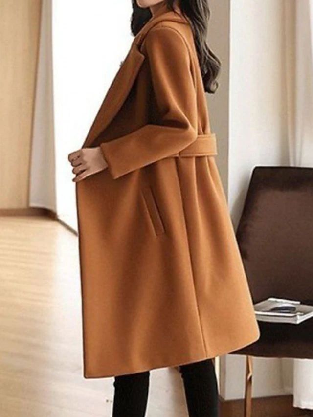 Norvielle Damen Wollmantel Gürtel Lang - Norvielle