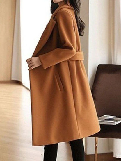 Norvielle Damen Wollmantel Gürtel Lang - Norvielle