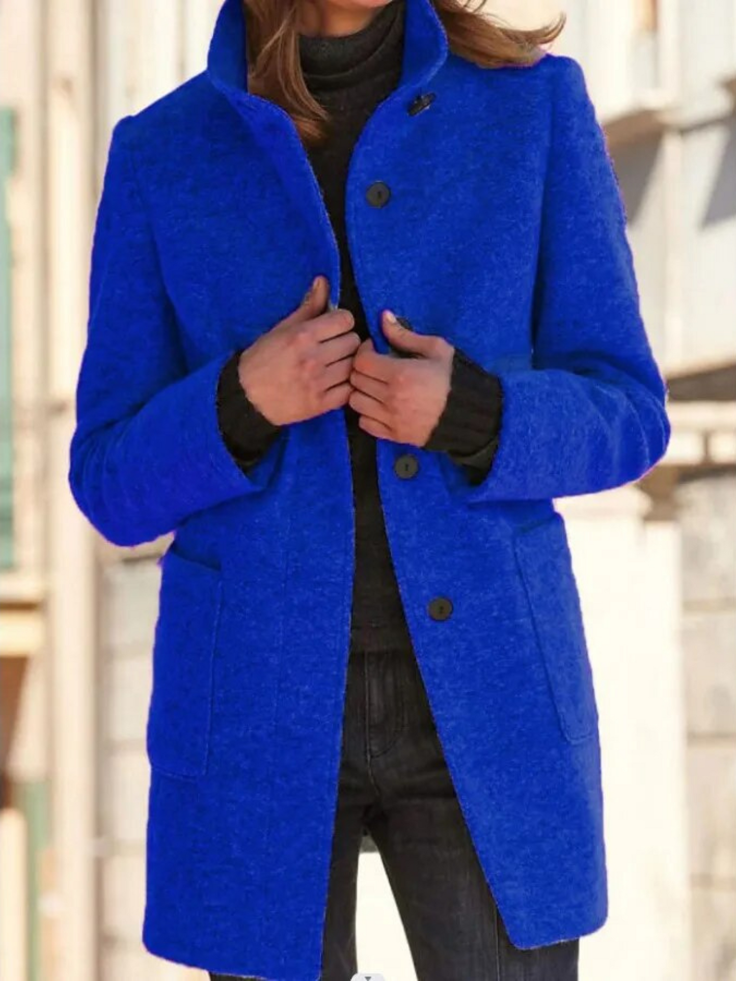 Damen Wollmantel Eleganter Schnitt Knopfverschluss