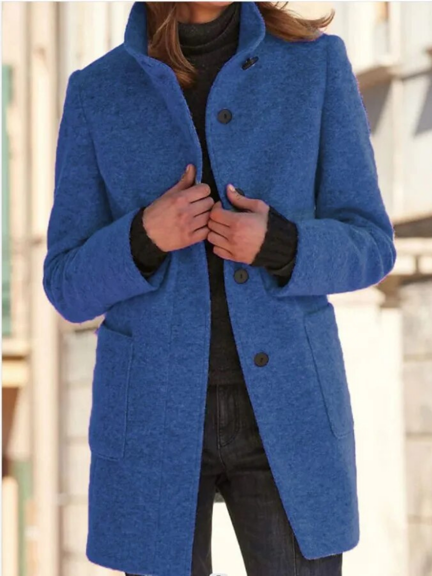 Damen Wollmantel Eleganter Schnitt Knopfverschluss