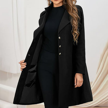 Damen Wollmantel Taillierte Passform Klassisch Schwarz - Norvielle