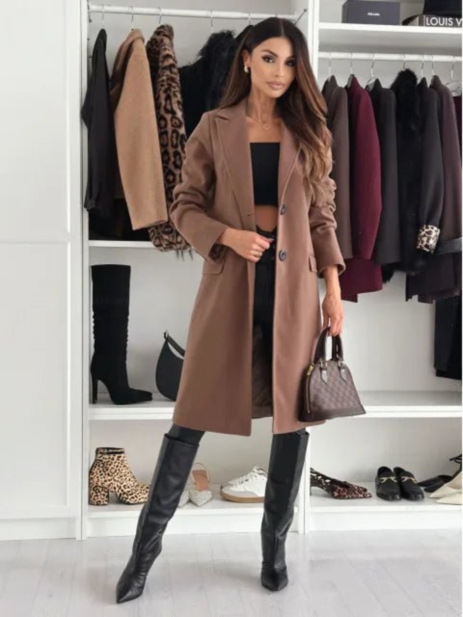 Damen Wolljacke Minimalistisch Beige Winter - Norvielle