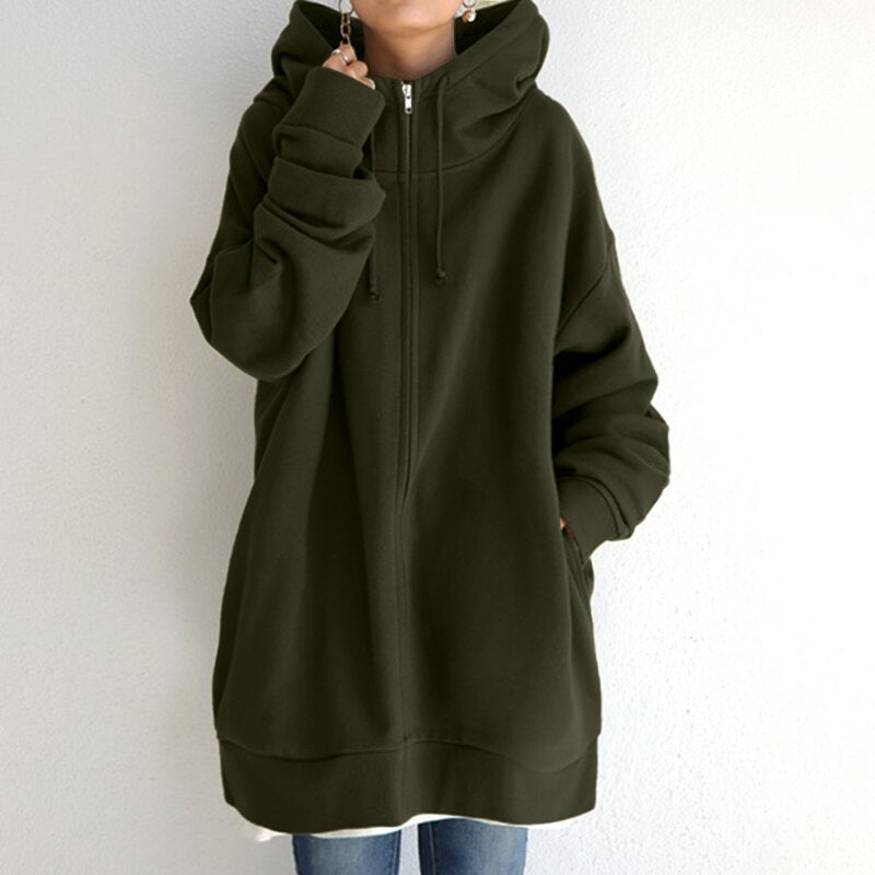 Norvielle Damen Winterhoodie Kuschelig Grün