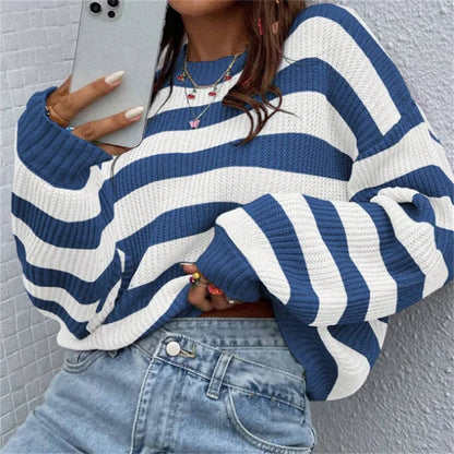 Damen Herbstpullover Gestreift Perfekter Schnitt