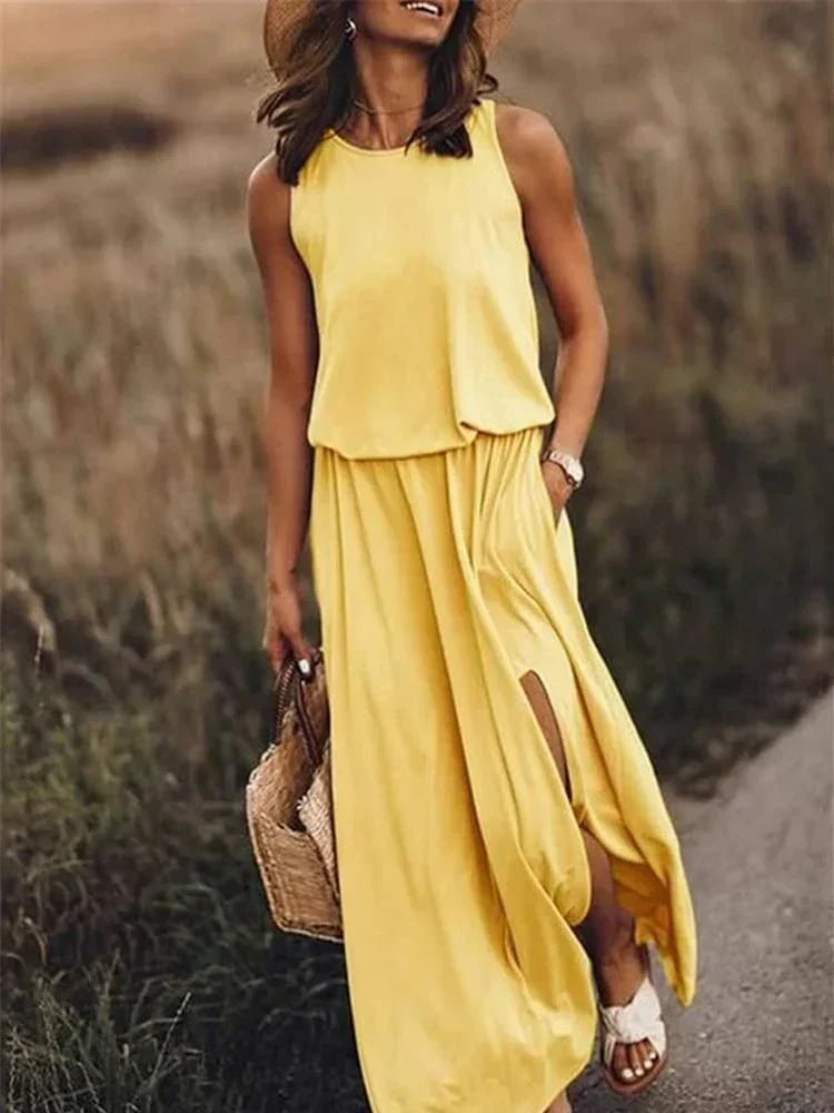 Weißes Damen Maxikleid aus Leinen Entspanntes Design