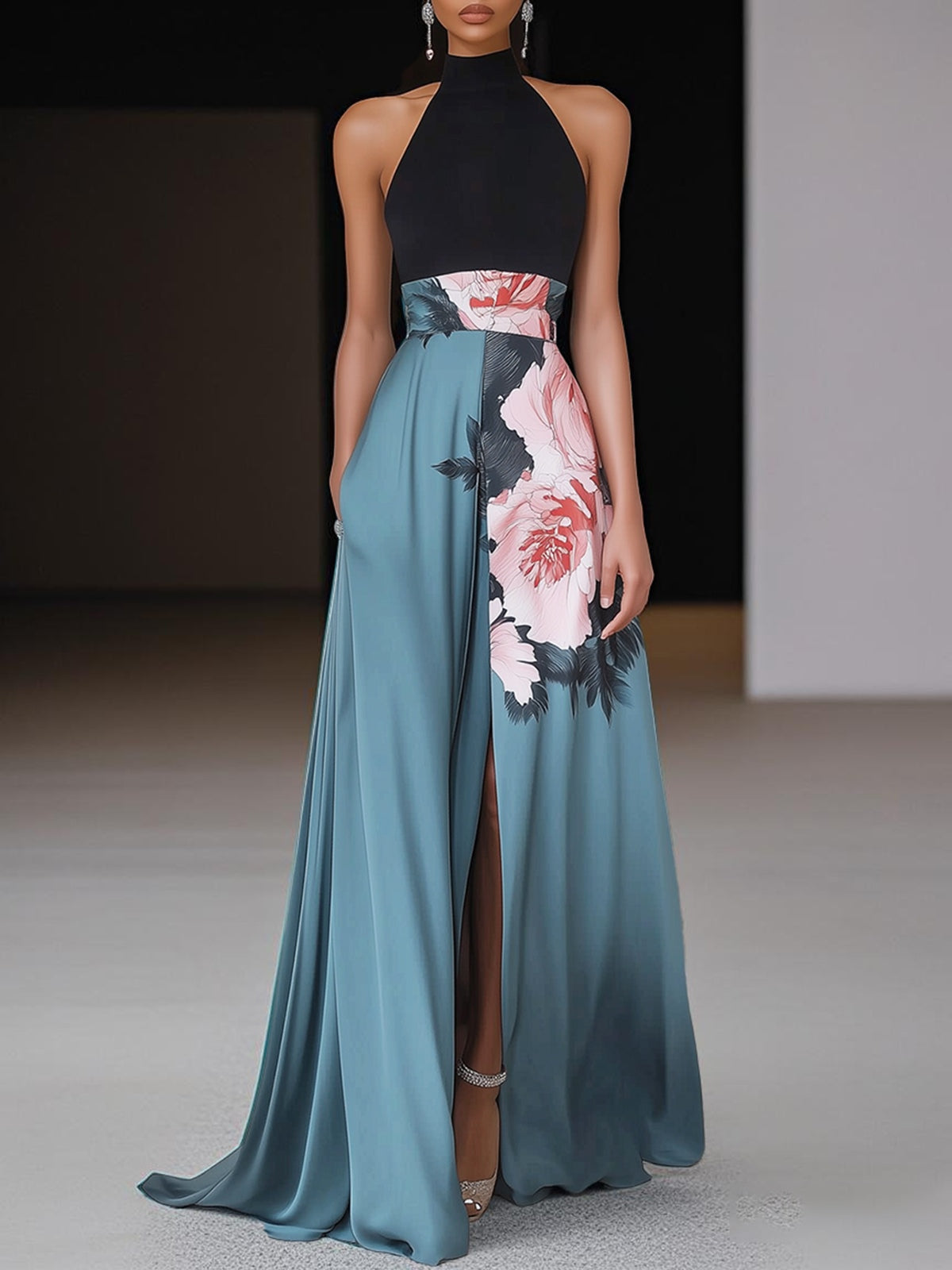Damen Ärmelloses Maxikleid Blumenmuster - Norvielle