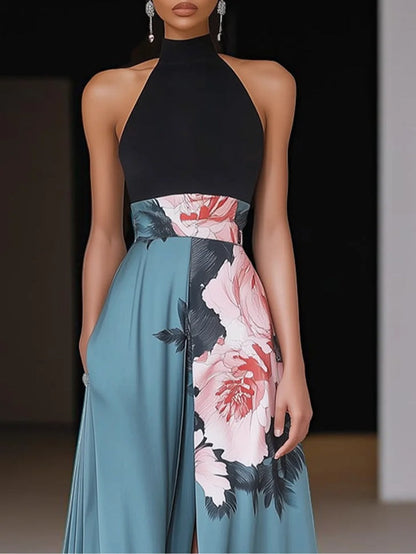 Damen Ärmelloses Maxikleid Blumenmuster