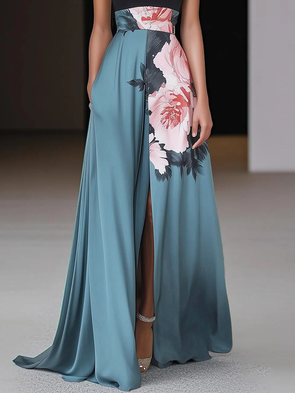 Damen Ärmelloses A-Linie Maxikleid Floral