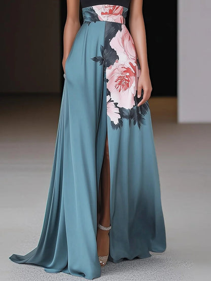 Damen Ärmelloses A-Linie Maxikleid Floral