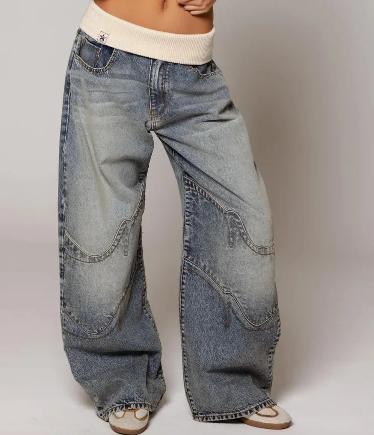 Damen Vintage Baggy Jeans Hose - Norvielle