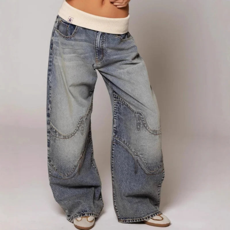 Damen Vintage Baggy Jeans Hose