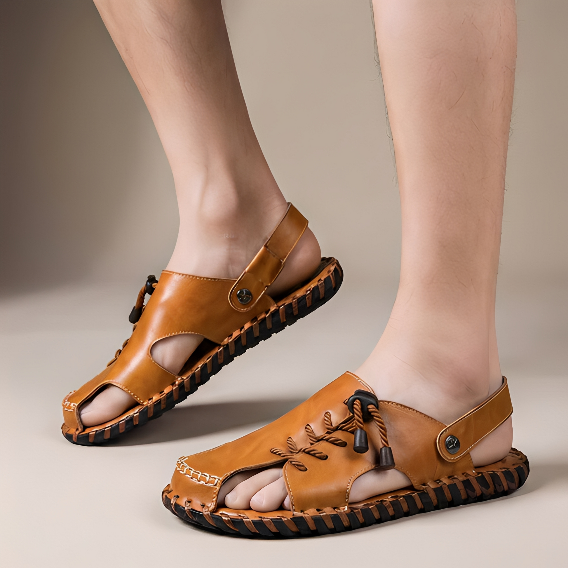 Herren Offene Sommersandalen Spitze Leder Braun - Norvielle
