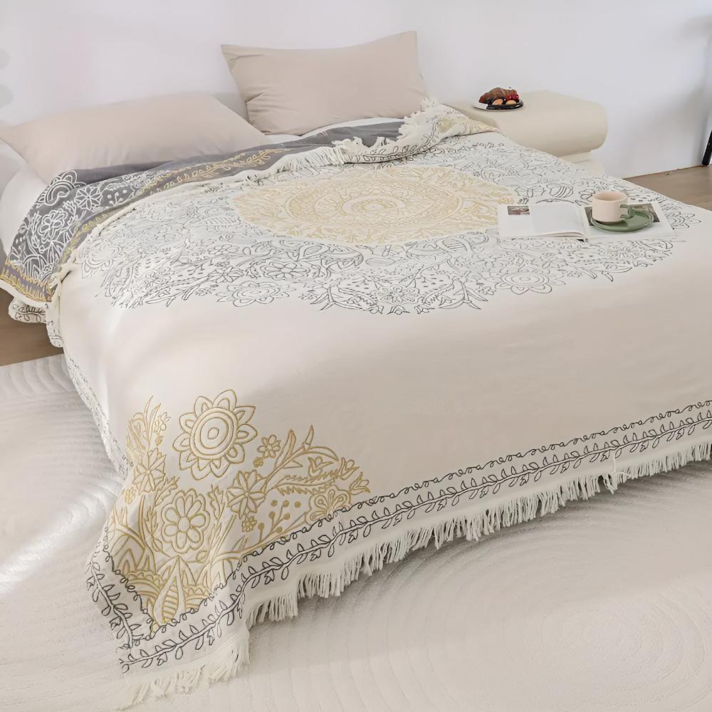Scandi Chic Damen Baumwolldecke Weich Beige - Norvielle