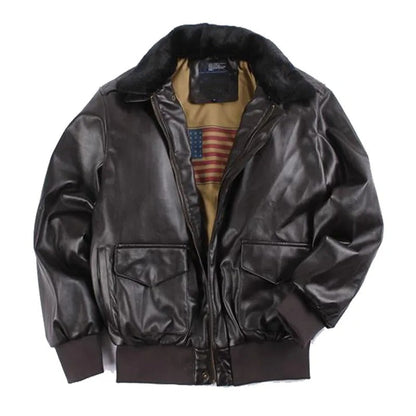 Herren Lederjacke Vintage Reißverschluss Rippbündchen Schwarz - Norvielle