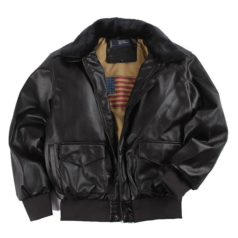 Herren Lederjacke Vintage Reißverschluss Rippbündchen