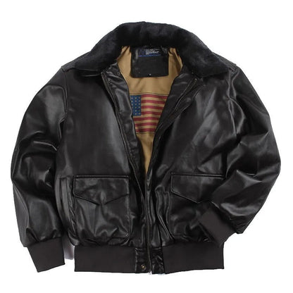 Herren Lederjacke Vintage Reißverschluss Rippbündchen