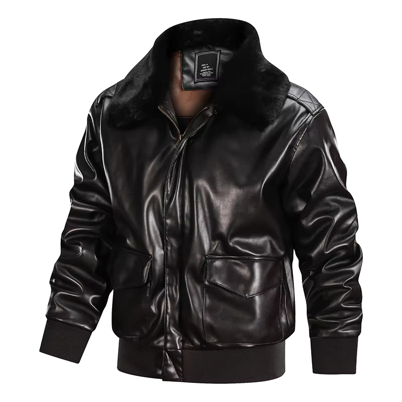 Herren Lederjacke Vintage Reißverschluss Rippbündchen
