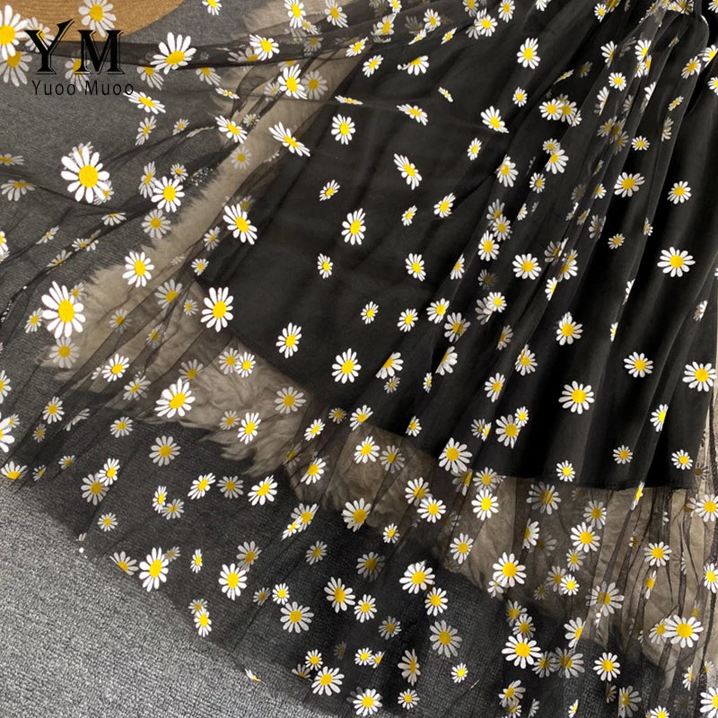 Damen Sommerkleid Mesh Gänseblümchenmuster Spaghettiträger