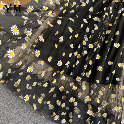 Damen Sommerkleid Mesh Gänseblümchenmuster Spaghettiträger
