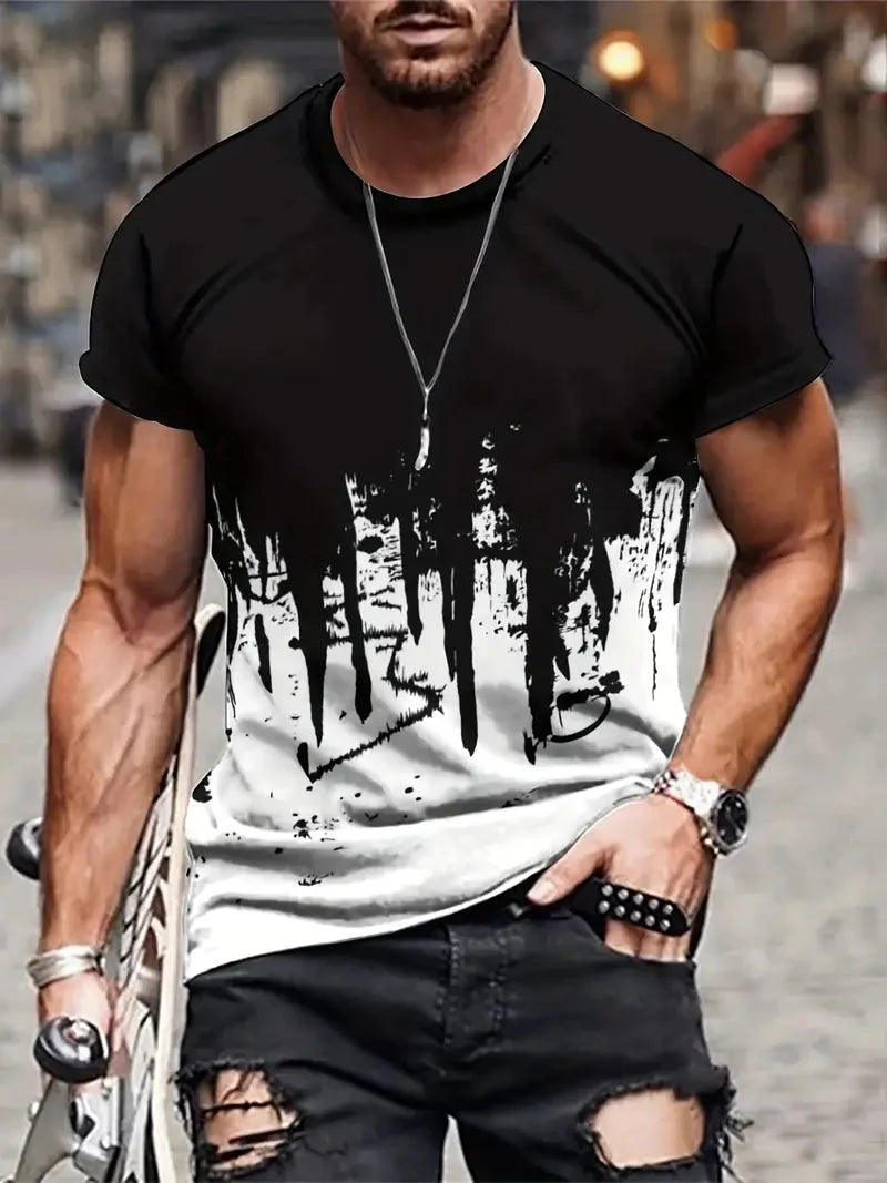Herren T-Shirt Casual Splash Print Baumwolle Weiß - Norvielle