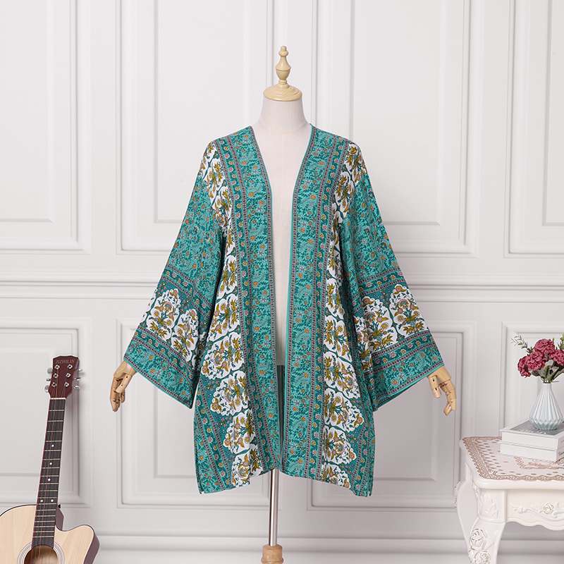 Norvielle Damen Boho Kimono Mittellang Bunt