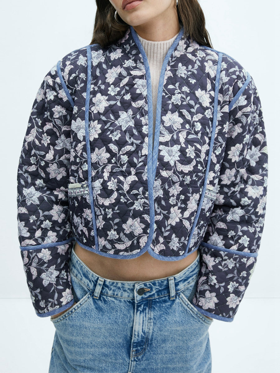 Damen Übergangsjacke Blumenmuster Wende-Design Quilted - Norvielle