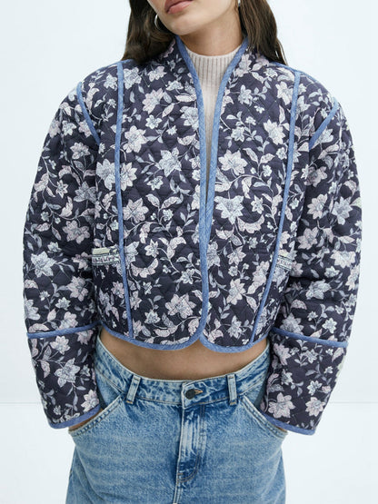 Damen Übergangsjacke Blumenmuster Wende-Design Quilted - Norvielle