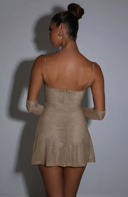 Damen Mini-Kleid Glänzend Mit Handschuhen