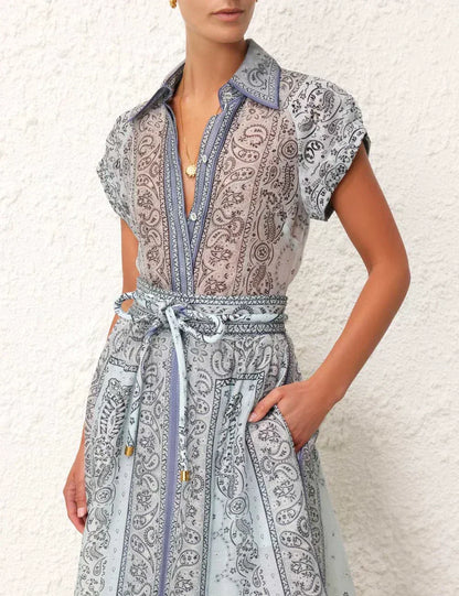 Damen Zweiteiler Paisley Bluse Maxi Rock Elegant