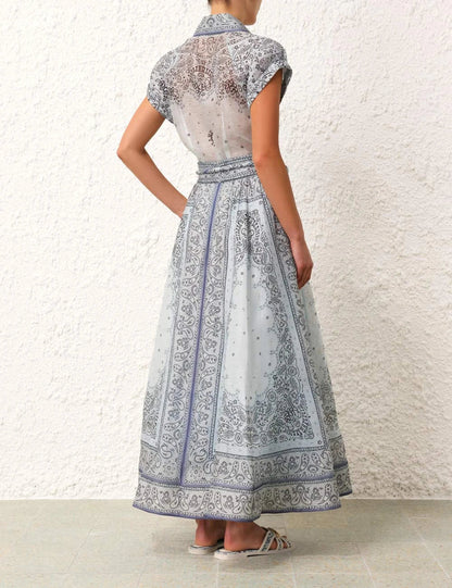 Damen Zweiteiler Paisley Bluse Maxi Rock Elegant