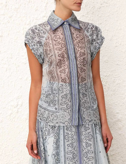 Damen Zweiteiler Paisley Bluse Maxi Rock Elegant