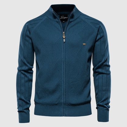 Zip-Up Cardigan – Strickjacke mit durchgehendem Reißverschluss für Männer-Blau-M-Chaps Herrenmode