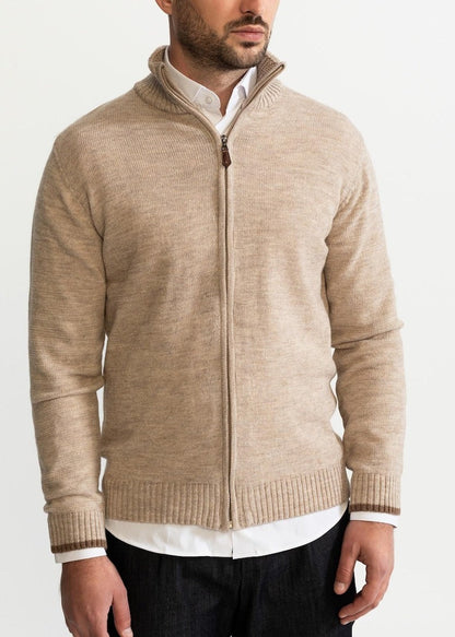 Herren Strickjacke Mit Reißverschluss Lang Durchgehend Beige - Norvielle
