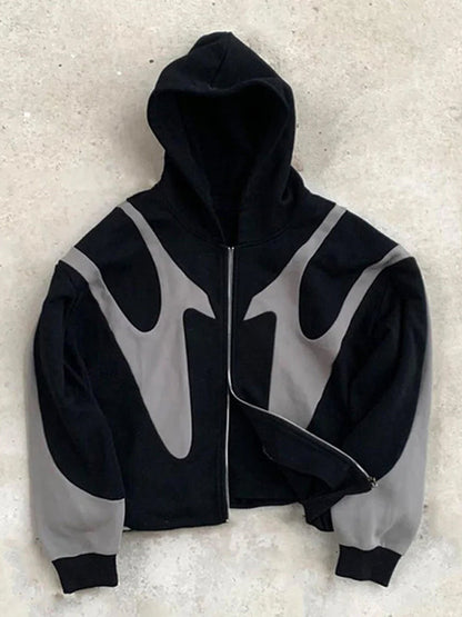 Herren Kapuzenpulli Zweifarbig Mit Reißverschluss Schwarz Grau - Norvielle