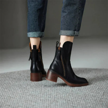Damen Ankle Boots Blockabsatz Reißverschluss