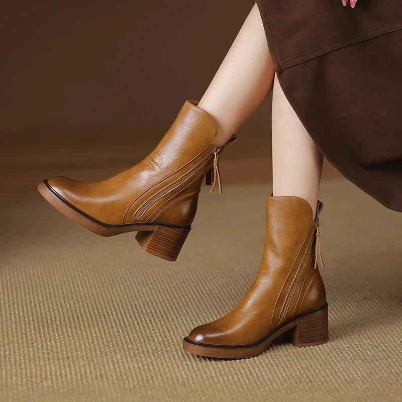Damen Ankle Boots Blockabsatz Reißverschluss