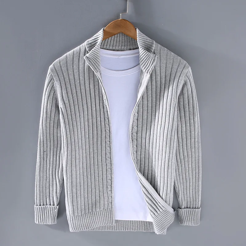Herren Zip-Up Cardigan Voller Reißverschluss Gerippte Bündchen