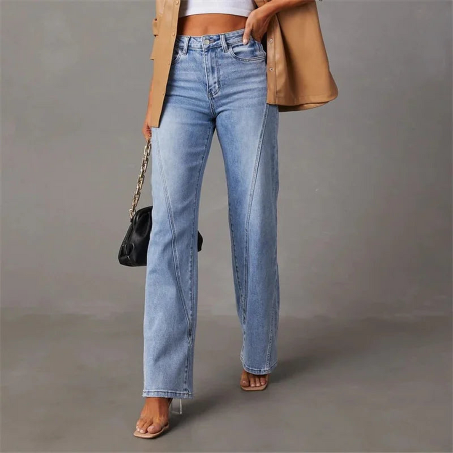 Weite Damenjeans Hohe Taille Vintage-Stil Denim Blau - Norvielle